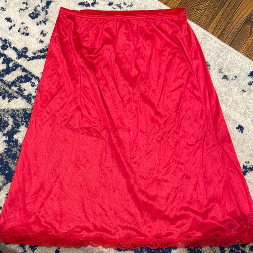 Vintage Red Lace Trim slip Skirt
